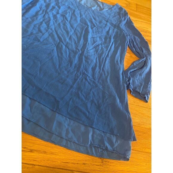 Soft Surroundings Women's Blue lined Long Sleeve Layered scoop neck Blouse sz XL - Picture 3 of 8